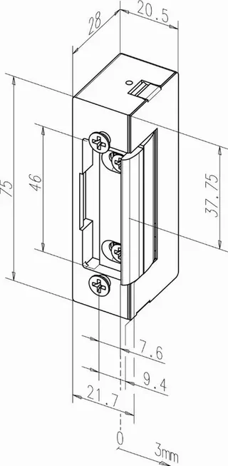Gâche électrique 24V EFF EFF série 37 à rupture sans tétière