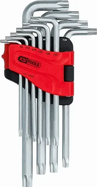 KS TOOLS 151.4880 Set 10 Chiavi Maschio Torx Piegate Lunghe Acciaio Temprato Cromo Opaco