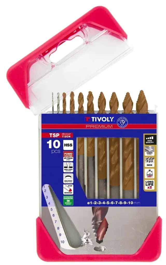 Jeu de 10 forets métaux TSP HSS FUSIO TIVOLY Ø 1-10 mm - Réf. 11457170001