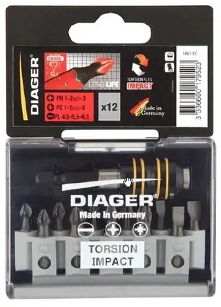 DIAGER TORSION U613C 12-Piece Screwdriver Bit Set - Quick-Lock Attachment