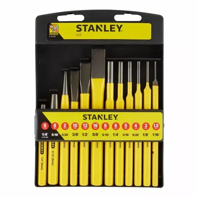 Jeu de 12 outils de frappe chrome-vanadium - Chasse-goupilles et burins à froid