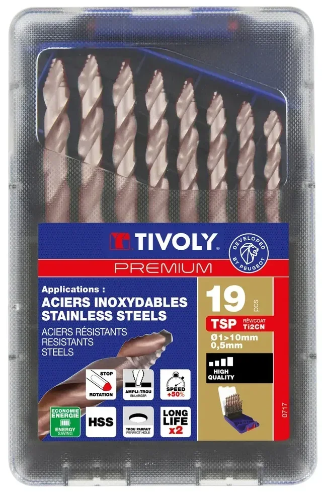 Jeu 19 forets métaux HSS TSP FUSIO TIVOLY 1-10mm affûtage étagé