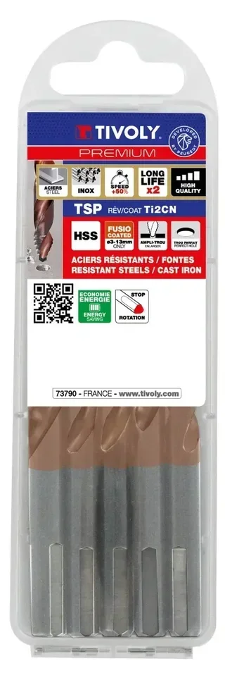 Jeu 5 forets métaux HSS TSP FUSIO TIVOLY 11457160 taillés meulés revêtus