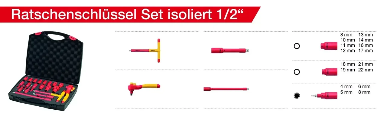 Set chiavi a cricchetto isolate Wiha 1000V 1/2" 21 pezzi EN 60900