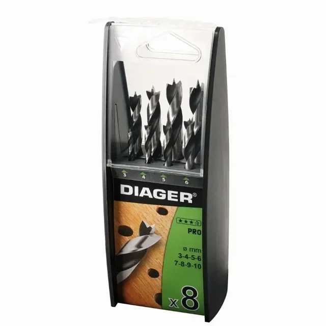 DIAGER 917B 8-Piece Wood Drill Bit Set 3-Point - Precision Drilling