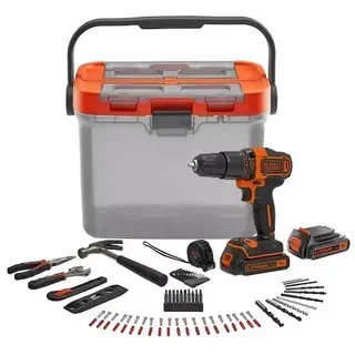 BLACK+DECKER 18V Akku-Bohrschrauber Set 2 Akkus 6 Werkzeuge 60 Zubehörteile Koffer BCKSB04-QW