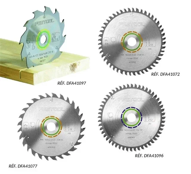 Kit 4 lames scie circulaire Festool 160mm - Lot accessoires bois métal