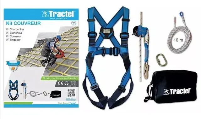 Kit couvreur TRACTEL - Harnais HT22 + antichute Stopfor + drisse 10m - 70162