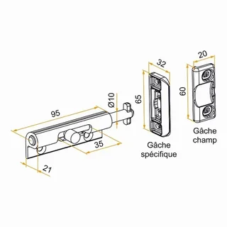 Kit verrouillage torpille aluminium TIRARD & BURGAUD Ø10mm 95mm VEU002N53