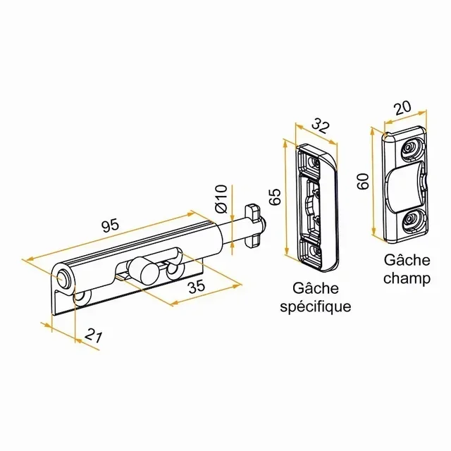 Kit verrouillage torpille aluminium TIRARD & BURGAUD Ø10mm 95mm VEU002N53