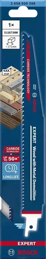 Lame scie sabre Bosch Expert S 1167 XHM 225 mm démolition bois métal carbure
