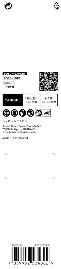 Lame scie sabre Bosch Expert Carbure S 967 XHM 150mm bois métal 10 pièces