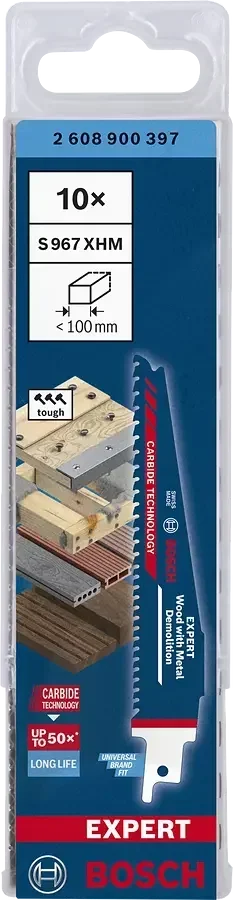 Lame scie sabre Bosch Expert Carbure S 967 XHM 150mm bois métal 10 pièces