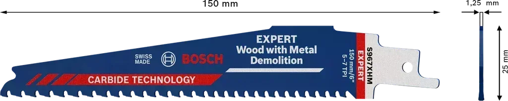 Lame scie sabre Bosch Expert Carbure S 967 XHM 150mm bois métal 10 pièces