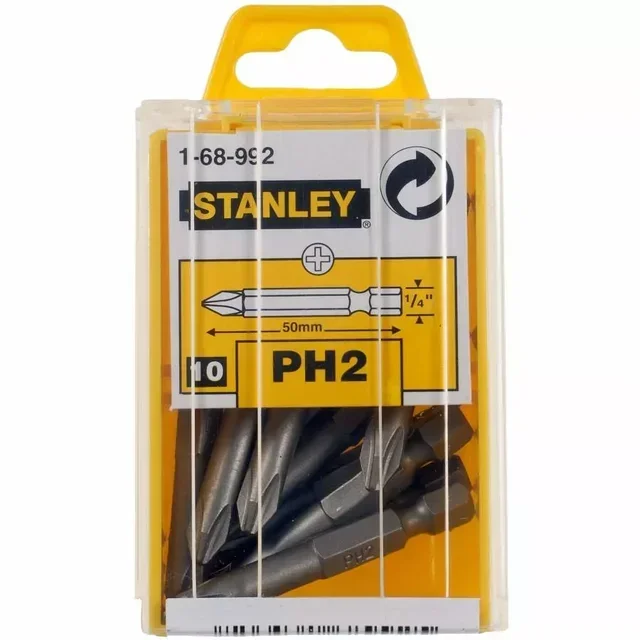 Long Phillips PH2 Screwdriver Bit 50mm Pack of 10 - Stanley