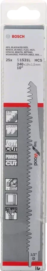 Lames scie sabre Bosch S 1531 L Top for Wood 240 mm bois élagage lot 25
