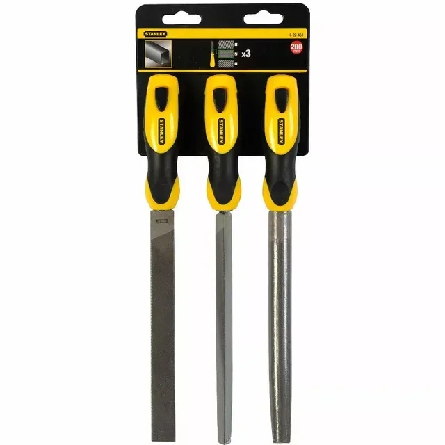 Ensemble 3 limes Stanley mi-douces 200mm acier carbone premium poignée ergonomique