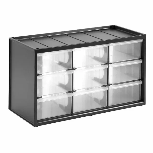 Black matte polypropylene 9-compartment modular storage unit