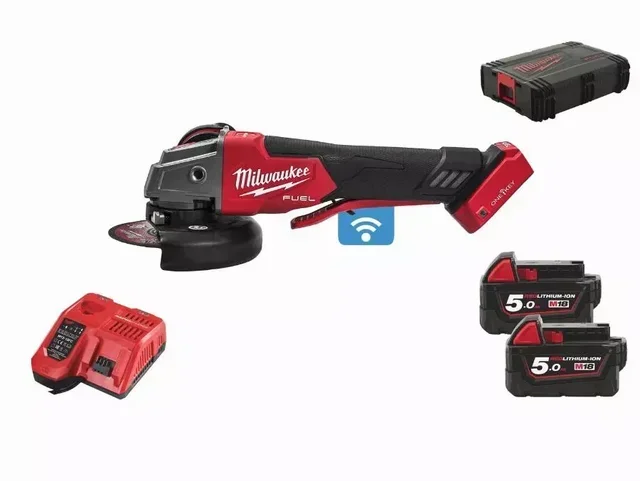 Meuleuse d'angle MILWAUKEE M18 Fuel 125 mm - Pack 2 batteries 5.0 Ah + chargeur + coffret