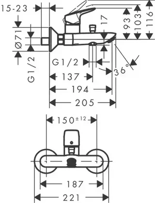 Mitigeur bain douche Hansgrohe Logis C2 chromé 2 vitesses - 71401000