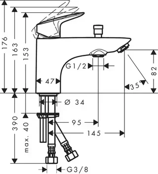 Mitigeur bain/douche Hansgrohe Logis C2 chromé monotrou avec cartouche 2 vitesses - référence 71315000
