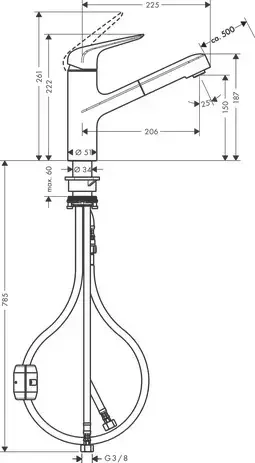 Hansgrohe Focus M42 Kitchen Mixer Tap with Pull-Out Spray 7180