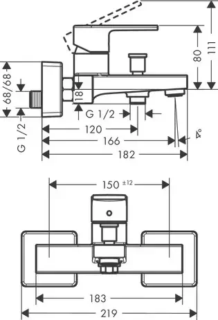 Hansgrohe Vernis Shape Shower Mixer 2 Outlets 150mm Chrome