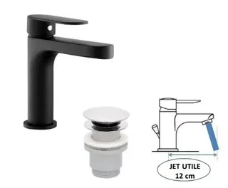 Grifo de Lavabo Negro Mate WOSSA THERMADOR Diseño Minimalista con Desagüe Metálico Ø55mm