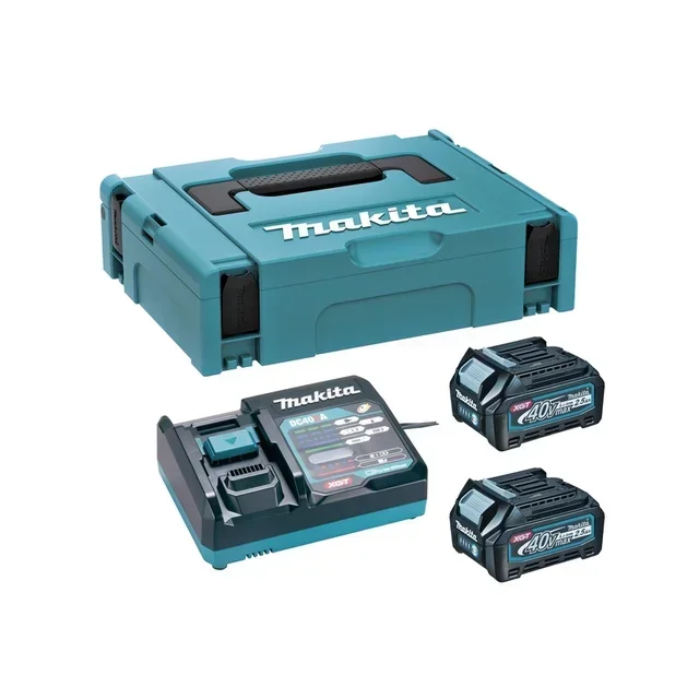 Pack 2 Batterie Makita XGT 40V 2.5Ah con Caricabatterie Rapido DC40RA Valigetta MAKPAC
