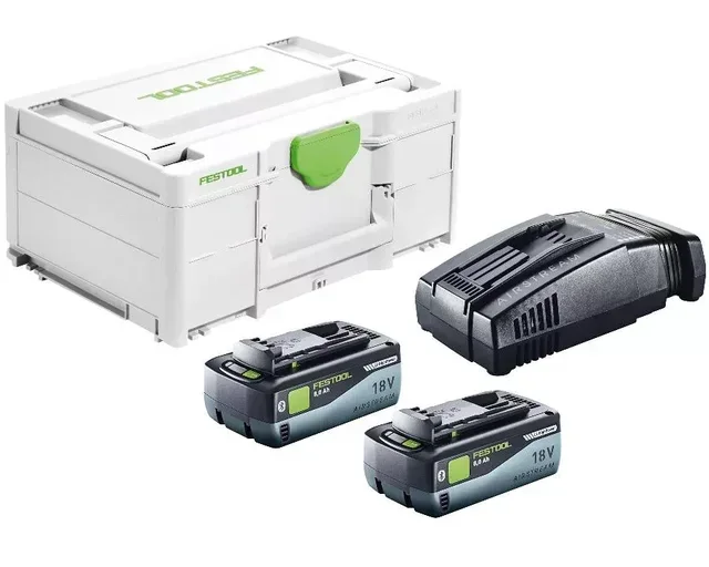 Pack 2 batterie Festool 18V 8Ah + caricabatterie SCA 16 cassetta SYS3 M 187