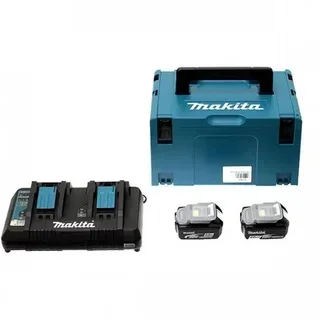 Kit 2 batterie Makita BL1850 5Ah 18V + caricabatterie doppio DC18RD valigetta Makpac