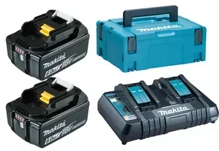 Pack 2 batterie Makita 18V 6Ah + caricabatteria doppio DC18RD con valigetta Makpac