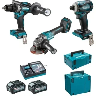 Kit 3 Utensili Makita 40V XGT Trapano Smerigliatrice Avvitatore a Impulsi Batterie 4Ah