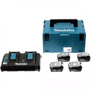 Pack 4 batterie Makita 18V 4Ah + caricabatterie doppio valigetta MakPac