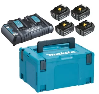 Pack 4 Batterie Makita 18V 6Ah Li-ion LXT BL1860 con Caricabatterie Doppio e Valigetta Makpac