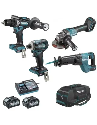 Kit 4 utensili Makita XGT 40V: trapano, smerigliatrice angolare, tassellatore, seghetto alternativo con batterie 4Ah