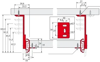 Coulisse à billes Hettich KA 3434 400mm charge 20kg pour clavier coulissant
