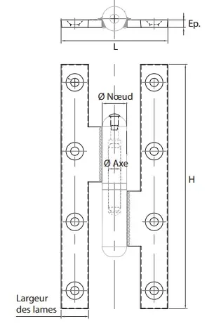 Cerniera Paumelle Picarde TORBEL 160x70 mm Acciaio Grezzo Boccola Ottone Modello Destro