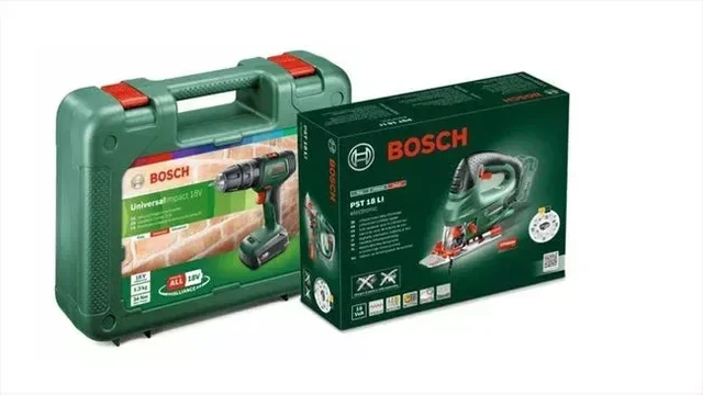 Perceuse percussion + scie sauteuse Bosch 18V 2 batteries 2Ah