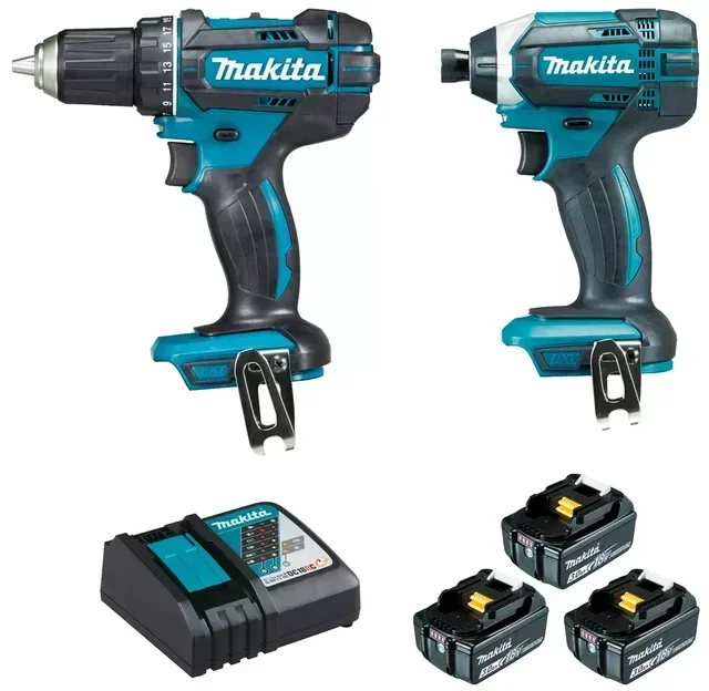 Kit Trapano e Avvitatore a Percussione MAKITA 18V con 3 Batterie 3Ah e Valigetta MakPac