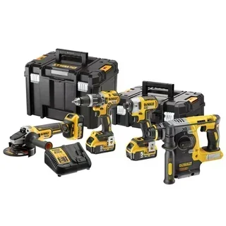 Kit 4 utensili DEWALT 18V 5Ah: trapano, smerigliatrice, sega a gattuccio, lampada LED XR