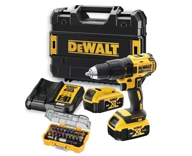 Perceuse-visseuse DEWALT 18V XR DCD777M2TA avec 2 batteries 4Ah, 32 embouts et coffret Tstak