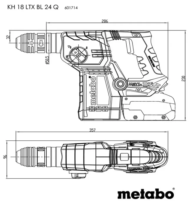Perforateur-burineur METABO KH 18 LTX 18V + extracteur + 2 batteries 5.5Ah