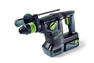 Perforateur-burineur sans fil FESTOOL KHC 18 5,0 EBI-Plus avec 2 batteries 18V 5.0Ah, chargeur rapide TCL 6, mandrins SDS-Plus et serrage rapide, poignée anti-vibration, butée de profondeur, Systainer³ SYS3 L 187 - Réf. 577448