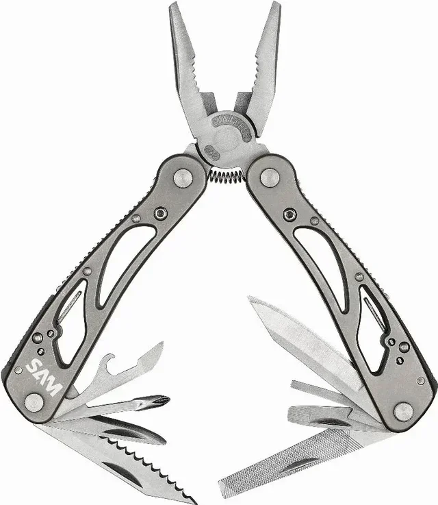 SAM OUTILLAGE 374 Multi-Tool Pliers - 11 Tools in 1 - Stainless Steel Multifunctional Pocket Tool