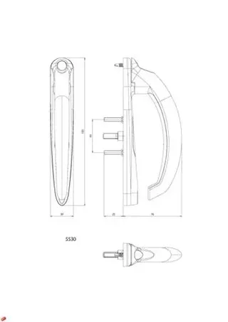 Poignée coudée 20° intérieure DS5530-D036 Blanc fut centre droite