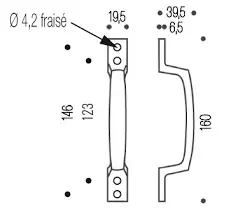 Poignée de tirage droite VACHETTE Rivalum poli 160 mm référence 97266