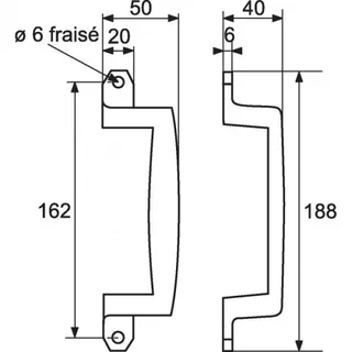 Poignée de tirage renvoyée 465 Criv chromée VACHETTE entraxe 167 mm