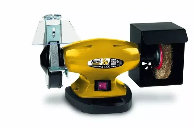 Poliermaschine Doppelschleifer Ø150 mm 450W FEMI BG36N mit Schleifscheibe und Drahtbürste - Metall Poliergerät