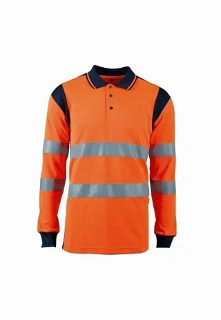 Polo haute visibilité SINGER manches longues orange bleu bandes réfléchissantes